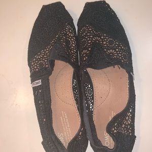 Black lace Toms Slip on Shoes